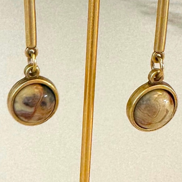 TOVA Neutral Coloured Gemstone and Crystal Long Earrings in Coated Brass - Picture 6 of 14